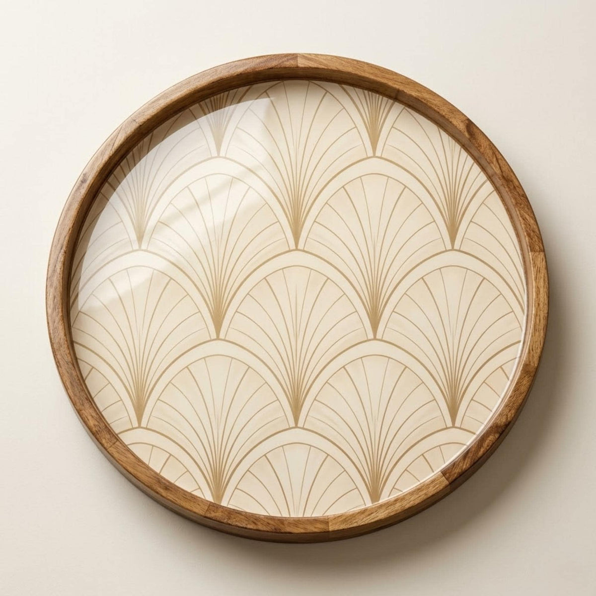 Art Deco Mango Wood Serving Tray | Geometric Pattern Coffee Table Decor