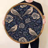 Blue Floral Wooden Serving Platter | Printed Mango Wood | Round Tea Coffee Decor Gift