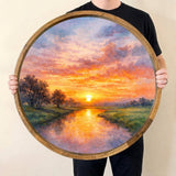 Sunset Landscape Wooden Serving Platter | Printed Mango Wood | Round Tea Coffee Decor Gift