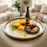 Hibiscus Flower Wooden Tray | Mango Wood Printed Coffee Table Decor | Floral Tea Platter