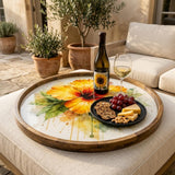 Hibiscus Flower Wooden Tray | Mango Wood Printed Coffee Table Decor | Floral Tea Platter