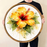 Hibiscus Flower Wooden Tray | Mango Wood Printed Coffee Table Decor | Floral Tea Platter