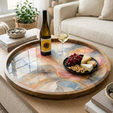 Abstract Marble Serving Tray | Pastel Swirl Mango Wood Coffee Table Tray