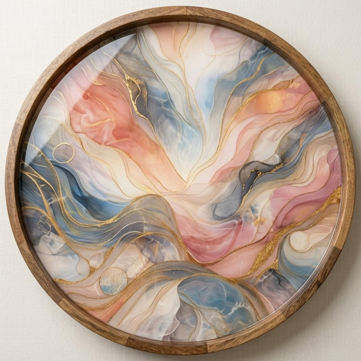 Abstract Marble Serving Tray | Pastel Swirl Mango Wood Coffee Table Tray