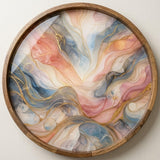 Abstract Marble Serving Tray | Pastel Swirl Mango Wood Coffee Table Tray