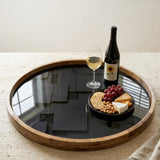 Black Mango Wood Serving Tray | Modern Minimalist Ottoman Coffee Table Decor