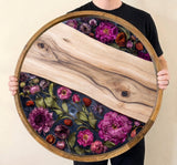 Floral Mango Wood Serving Tray | Round Ottoman Coffee Table Decor