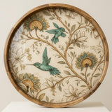 Hummingbird Floral Mango Wood Serving Tray | Botanical Coffee Table Ottoman Decor