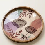 Floral Abstract Mango Wood Serving Tray | Botanical Ottoman Coffee Table Decor
