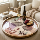 Floral Abstract Mango Wood Serving Tray | Botanical Ottoman Coffee Table Decor