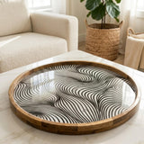 Handmade Mango Wood Serving Tray | Abstract Wave Print, Coffee Table Decor