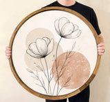 Handmade Mango Wood Floral Tray | Minimalist Round Serving Ottoman Decor