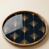Art Deco Mango Wood Serving Tray | Navy Geometric Ottoman Coffee Table Decor