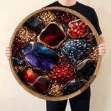 Round Mango Wood Serving Tray | Abstract Geode Resin Art Decor Ottoman Coffee Table Tray