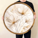 Handmade Mango Wood Serving Tray | White Floral Print, Gold Detail, Ottoman Coffee Table Decor