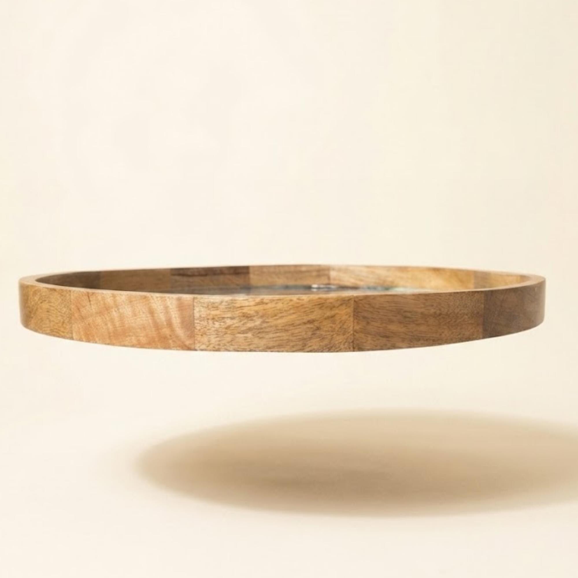 Handmade Mango Wood Serving Tray | White Floral Print, Gold Detail, Ottoman Coffee Table Decor