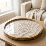 Handmade Mango Wood Serving Tray | Neutral Wave Print Coffee Table Decor