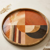 Handmade Mango Wood Serving Tray | Mid Century Modern Geometric Ottoman Decor