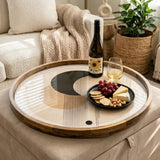 Geometric Abstract Mango Wood Serving Tray | Minimalist Ottoman Coffee Table Decor