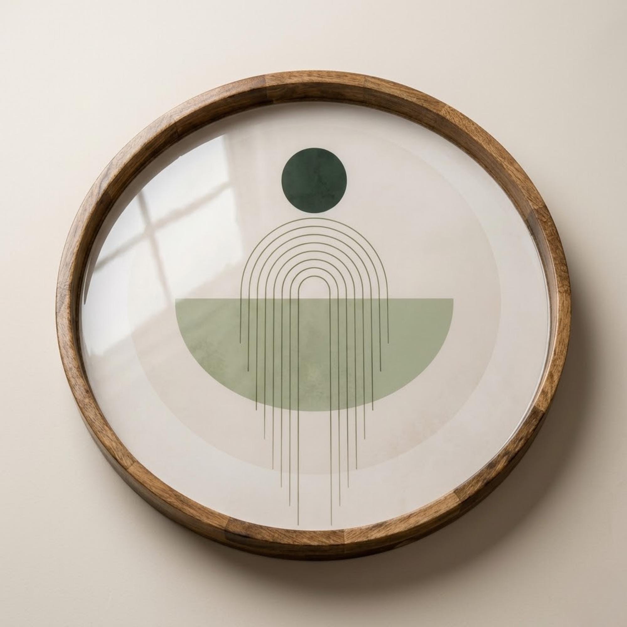 Handcrafted Mango Wood Serving Tray | Sage Green Abstract Print Ottoman Decor
