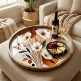 Handmade Boho Floral Mango Wood Serving Tray | Neutral Ottoman Coffee Table Decor