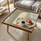 Square Serving Tray, Neutral Botanical Tray, Modern Ottoman Coffee Table Tray, Handmade Resin Wood Tray, Japandi Home Decor