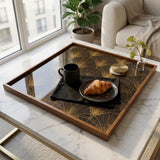 Square Serving Tray, Art Deco Tray, Black Gold Ottoman Tray, Coffee Table Tray, Handmade Resin Wood Tray, Luxury Modern Home Decor Accent