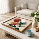 Square Serving Tray, Red Poppy Floral Tray, Ottoman Coffee Table Tray, Handmade Resin Wood Tray, Botanical Wall Art Inspired Decor