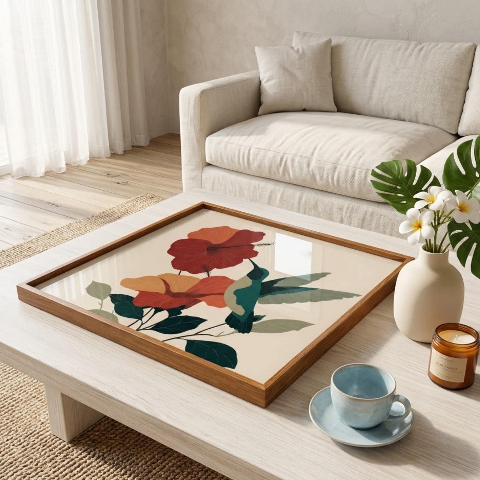 Square Serving Tray, Red Poppy Floral Tray, Ottoman Coffee Table Tray, Handmade Resin Wood Tray, Botanical Wall Art Inspired Decor