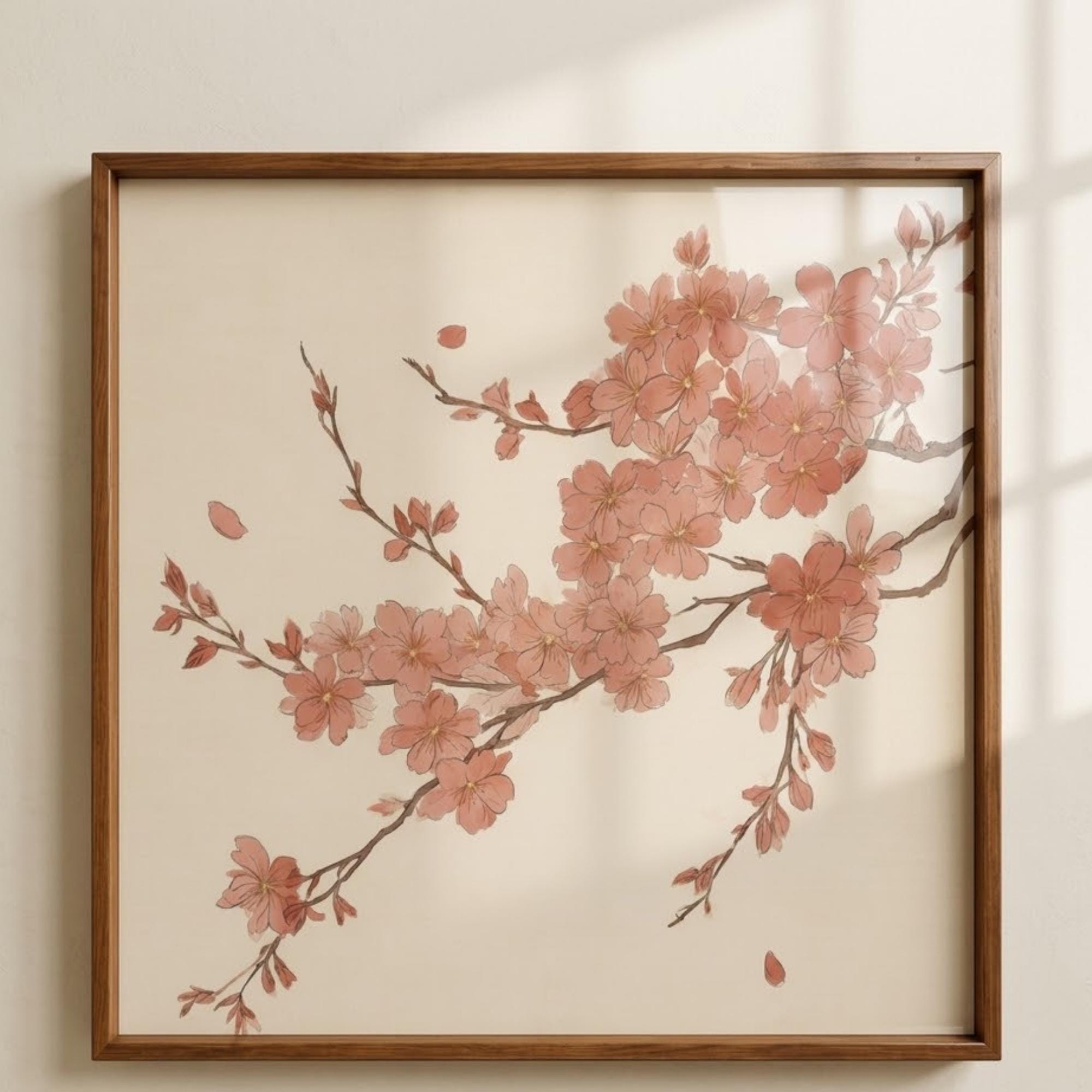 Square Serving Tray, Cherry Blossom Tray, Japandi Ottoman Tray, Coffee Table Tray, Handmade Resin Wood Decor