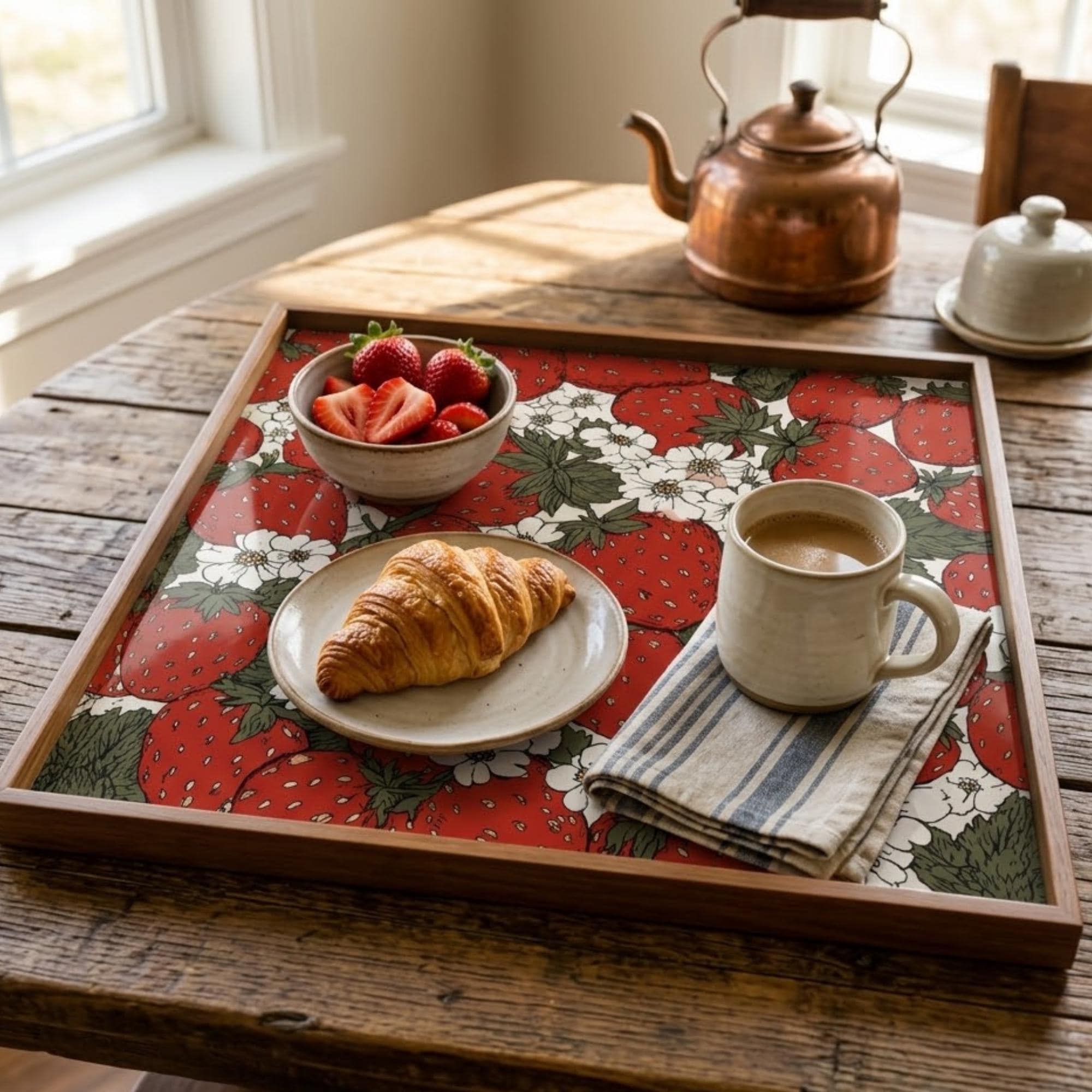 Square Serving Tray, Holiday Berry Tray, Christmas Ottoman Tray, Coffee Table Tray, Handmade Resin Wood Decor