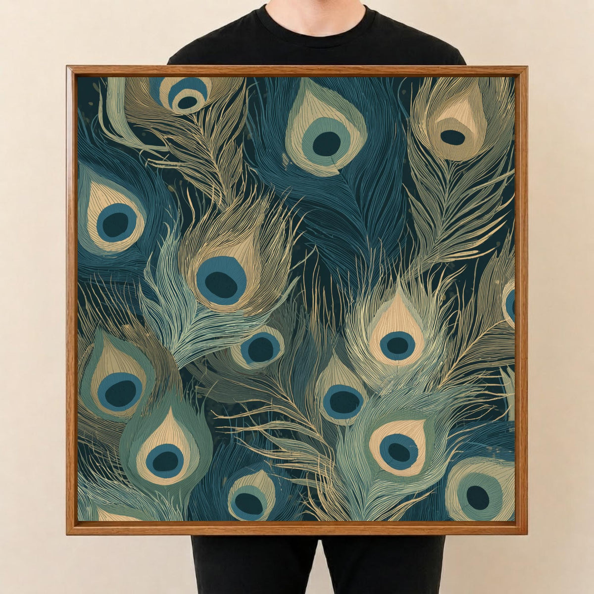 Square Serving Tray, Peacock Feather Tray, Ottoman Coffee Table Tray, Handmade Resin Wood Decor, Teal Home Decor