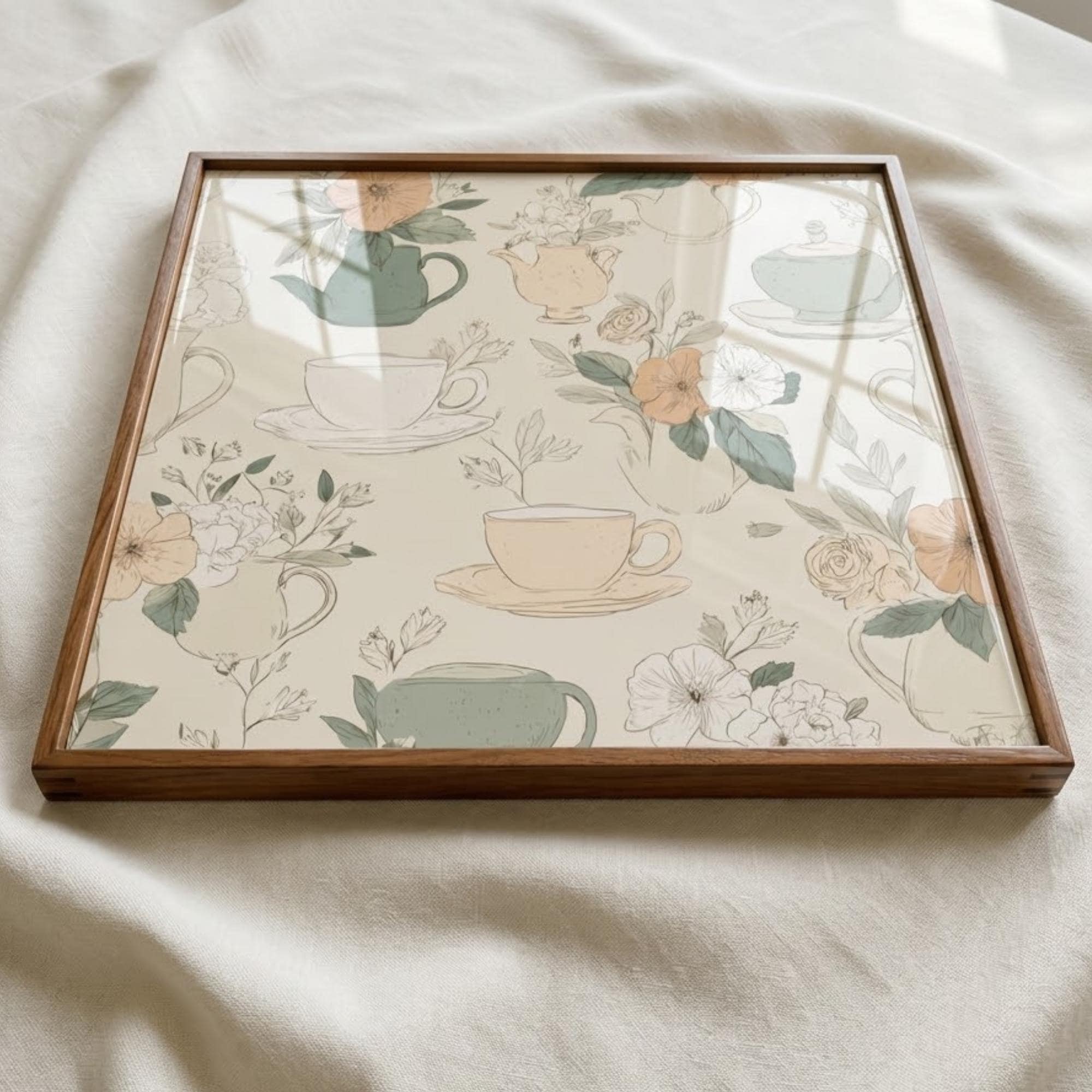 Square Serving Tray, Farmhouse Floral Tray, Ottoman Coffee Table Tray, Handmade Resin Wood Tray, Cottagecore Home Decor