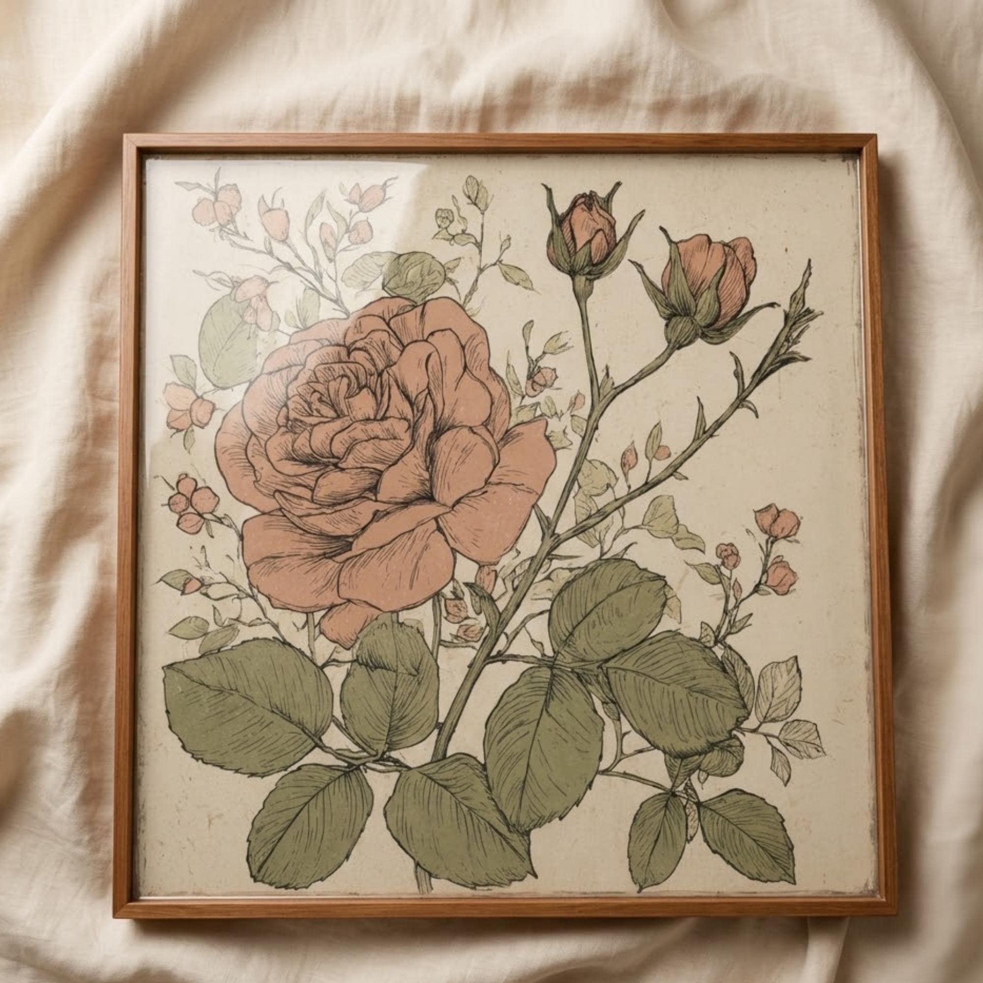 Square Serving Tray, Vintage Rose Tray, Ottoman Coffee Table Tray, Handmade Resin Wood Tray, Botanical Home Decor