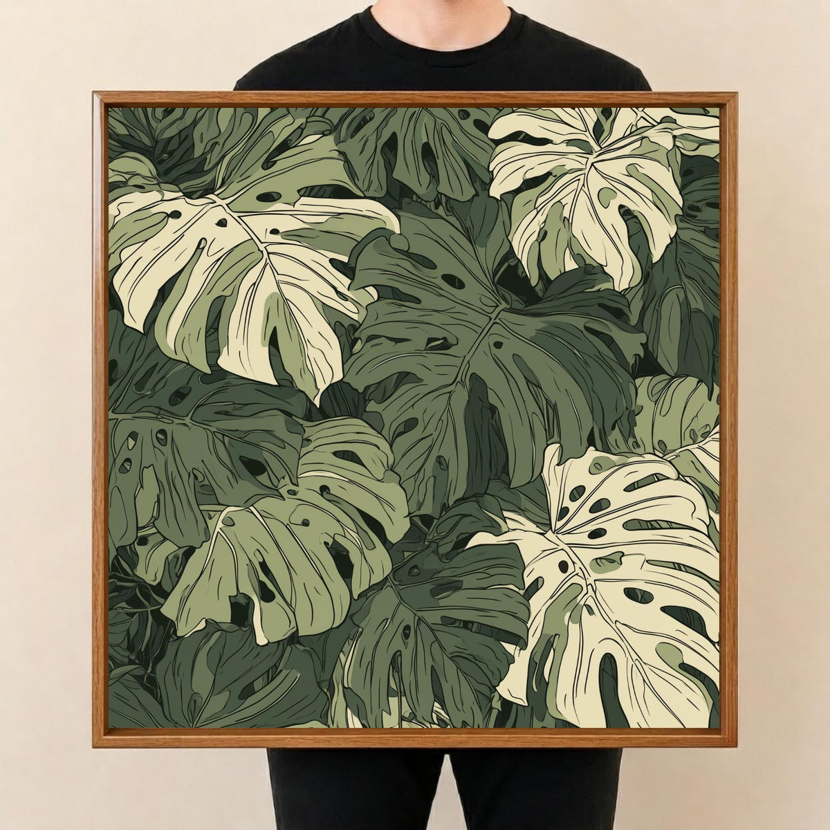 Square Serving Tray, Monstera Leaf Tray, Ottoman Coffee Table Tray, Handmade Resin Wood Tray, Tropical Home Decor