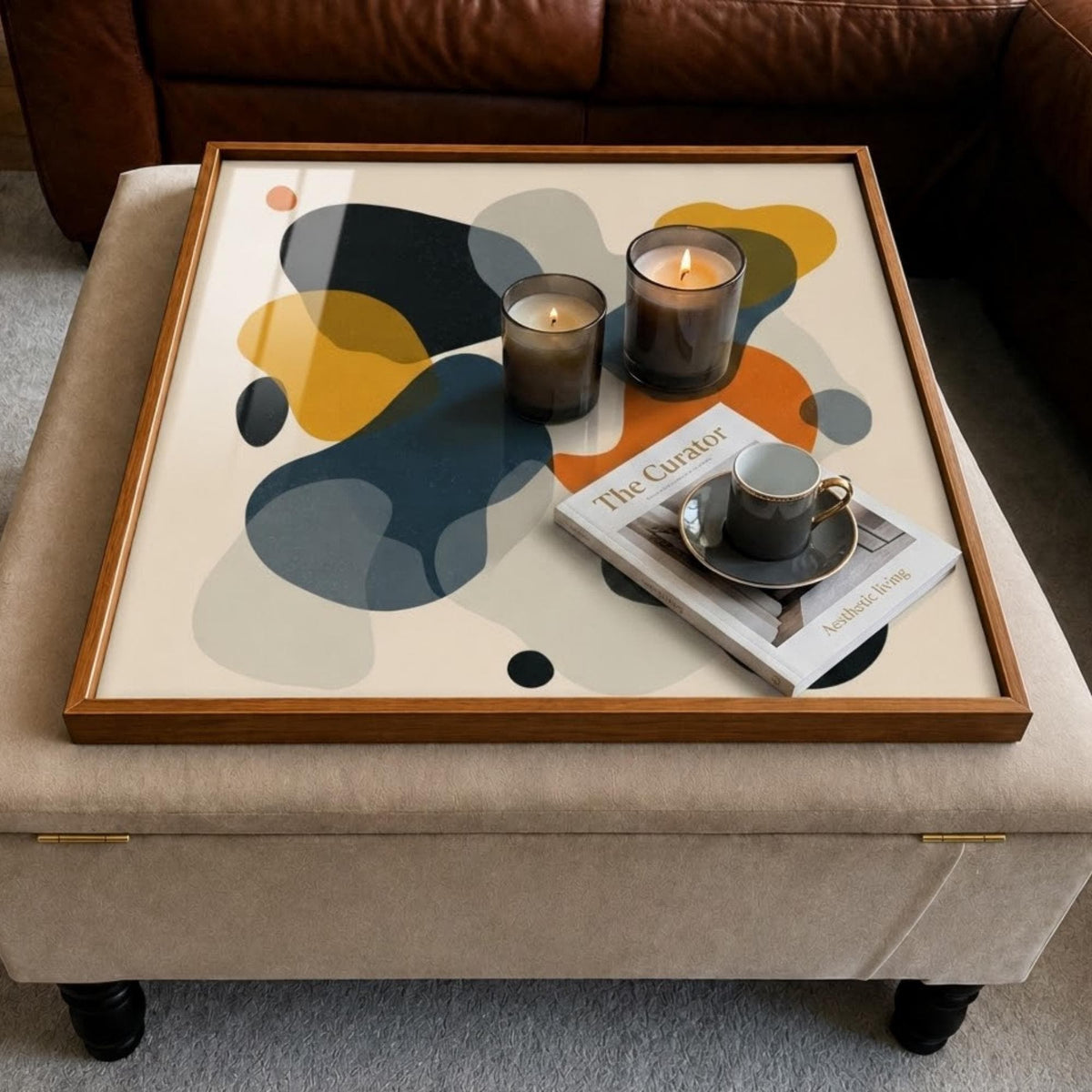 Square Serving Tray, Mid Century Modern Tray, Ottoman Coffee Table Tray, Handmade Resin Wood Tray, Abstract Home Decor