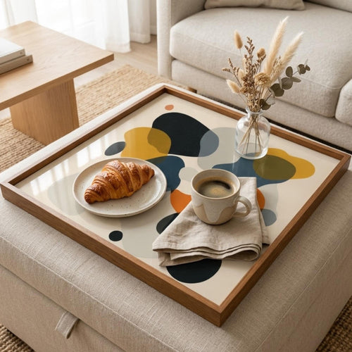 Square Serving Tray, Mid Century Modern Tray, Ottoman Coffee Table Tray, Handmade Resin Wood Tray, Abstract Home Decor