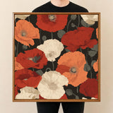 Square Serving Tray, Floral Ottoman Tray, Coffee Table Tray, Handmade Resin Wood Tray, Red Flower Home Decor