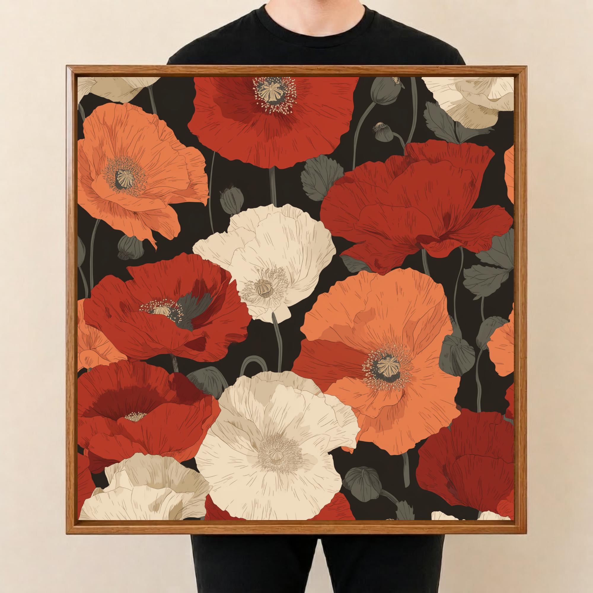 Square Serving Tray, Floral Ottoman Tray, Coffee Table Tray, Handmade Resin Wood Tray, Red Flower Home Decor
