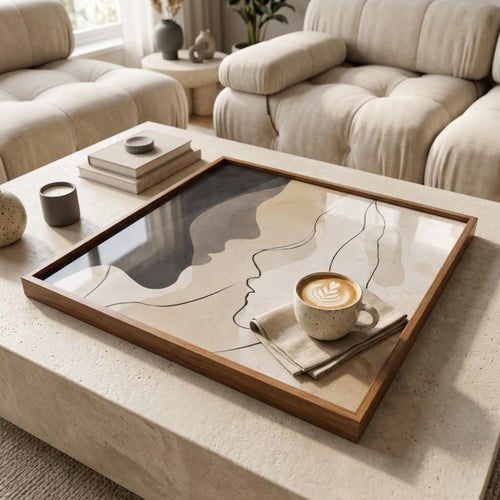 Square Serving Tray, Modern Ottoman Tray, Coffee Table Tray, Handmade Resin Wood Tray, Neutral Home Decor