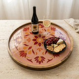 Pink Mandala Serving Tray | Floral Mango Wood Coffee Table Decor