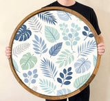 Blue Leaf Wooden Tray Printed | Mango Wood Round Tea Serving Decor