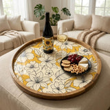 Yellow Floral Wooden Tray Printed | Mango Wood Round Tea Serving Decor