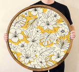 Yellow Floral Wooden Tray Printed | Mango Wood Round Tea Serving Decor