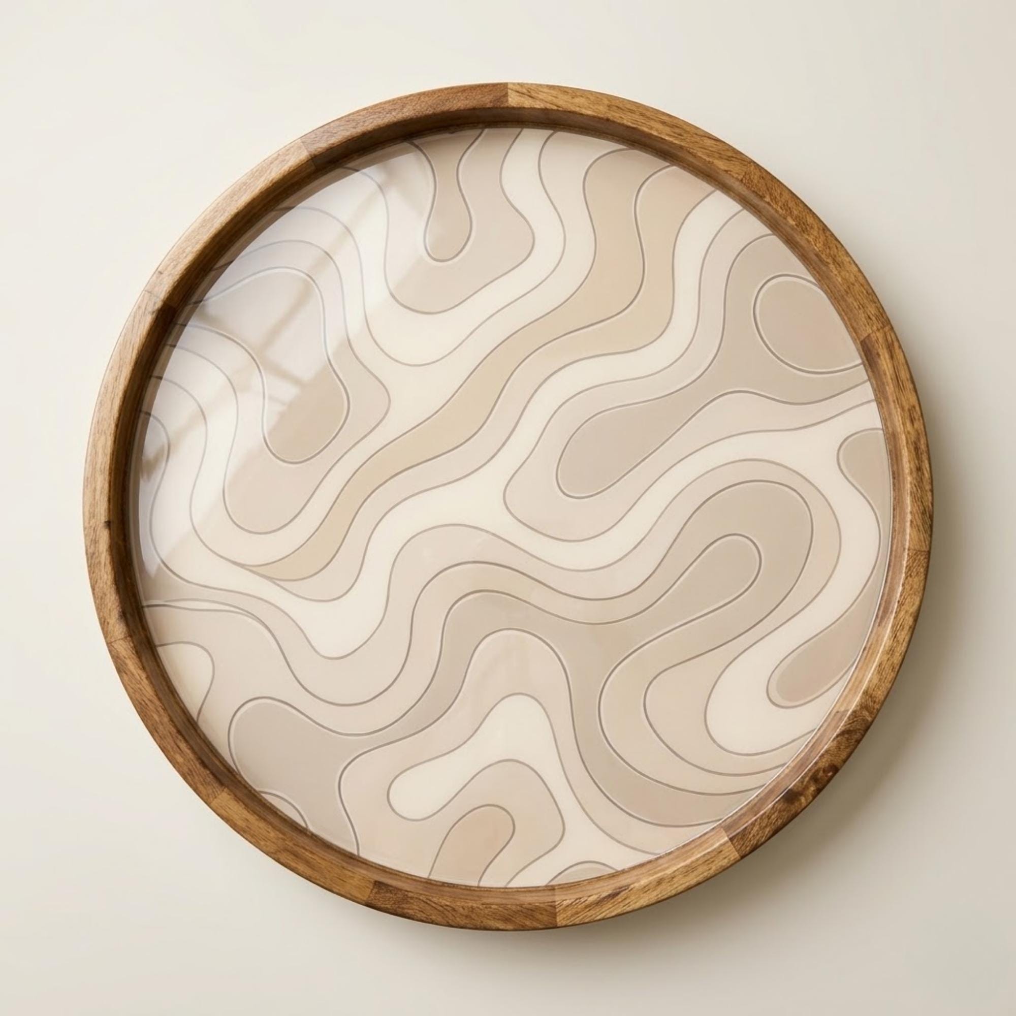 Abstract Wooden Tray Printed | Mango Wood Round Tea Serving Decor
