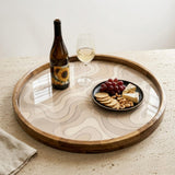 Abstract Wooden Tray Printed | Mango Wood Round Tea Serving Decor