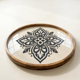 Black Mandala Wooden Tray Printed | Mango Wood Round Tea Serving Decor