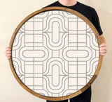 Geometric Wooden Serving Platter Printed | Round Mango Wood Coffee Table Decor | Modern Kitchen Organizer