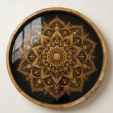 Mandala Wooden Serving Tray | Round Mango Wood, Boho Home Decor