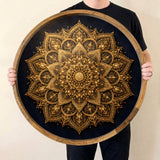 Mandala Wooden Serving Tray | Round Mango Wood, Boho Home Decor